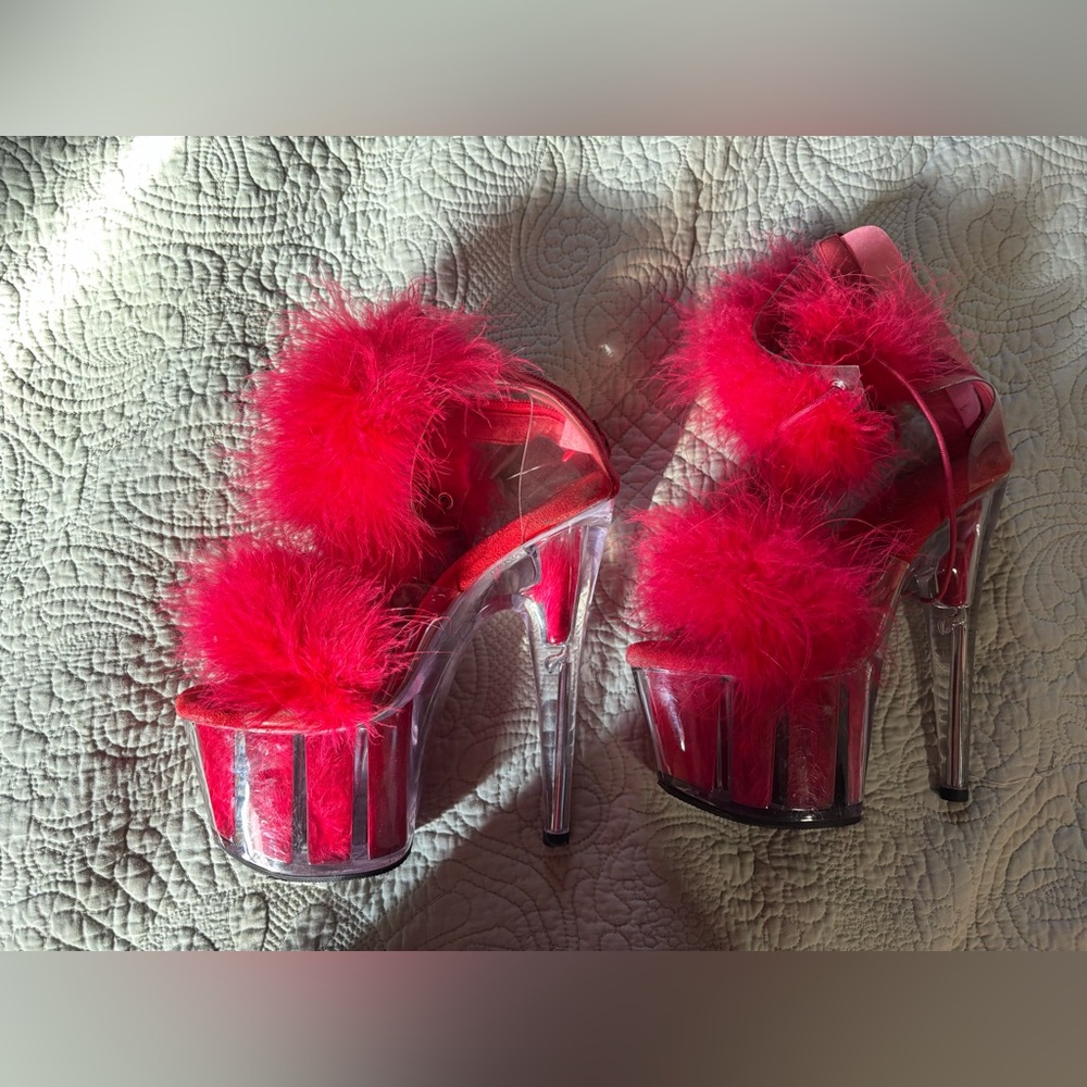 Pleaser Red Fluffy 7inch tall heels.